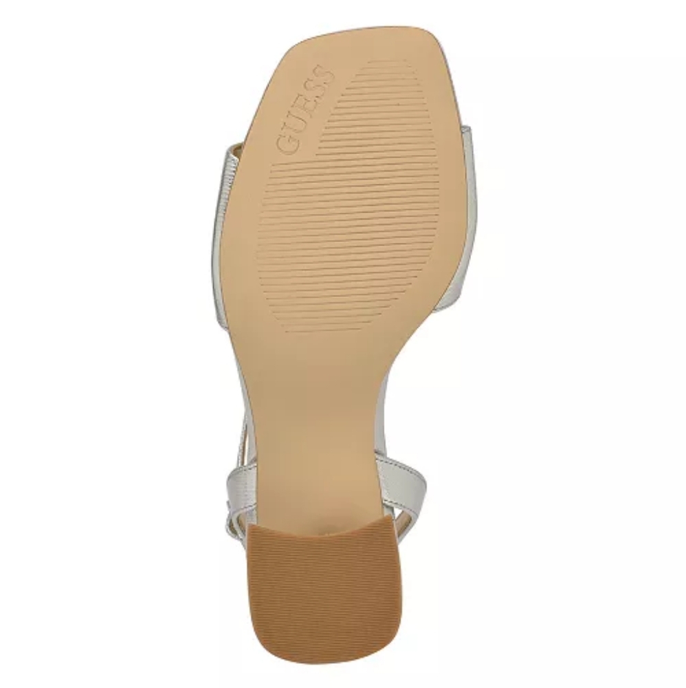 GUESS Women's Silver Gelya Block Heel Ankle Strap Open Toe Dress Sandals Size 10 - Picture 5 of 5